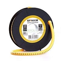 Кабель-маркер &quot;5&quot; для провода сеч.1.5мм2 STEKKER CBMR15-5 , желтый, упаковка 1000 шт 39091