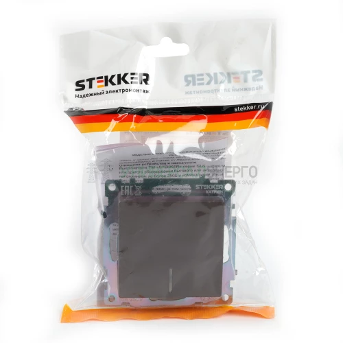 Выключатель 1-клавишный c индикатором (механизм) STEKKER GLS10-7101-04, 250В, 10А, серия Катрин, шоколад 49022 фото 4