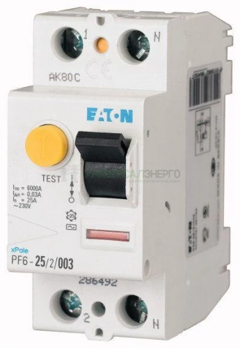 Выключатель дифференциального тока (УЗО) 2п 25А 30мА тип AC 6кА PF6 EATON 286492 фото 2