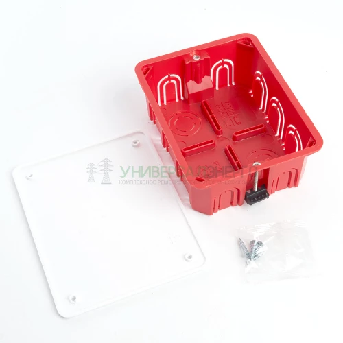 Коробка монтажная для полых стен, с пластиковыми зажимами, с крышкой, 120*92*45мм STEKKER EBX30-02-1-20-120, красный 49008 фото 8