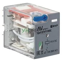 Реле промежуточное с кнопкой и мех. индикацией RPAt 22/4 5A 110В DC AVERES EKF rpat-22-4-110DC Реле промежуточное с кнопкой и мех. индикацией RPAt 22/4 5A 110В DC AVERES EKF rpat-22-4-110DC