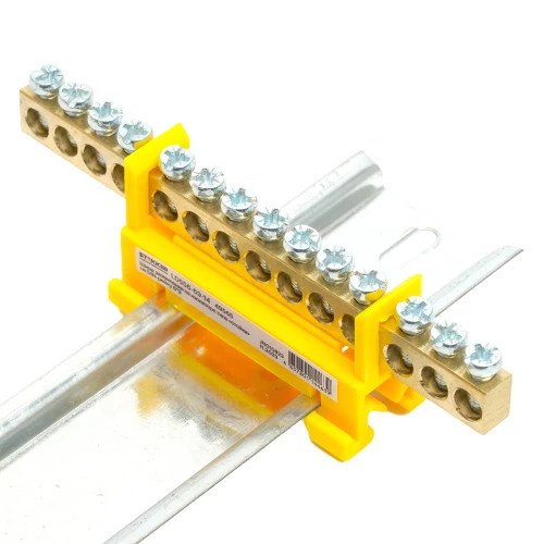 Шина "PE" на изоляторе STEKKER 6*9 тип "стойка" на DIN-рейку 14 выводов, желтый, LD556-69-14 49565 фото 4