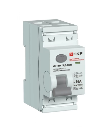 Выключатель дифференциального тока 2п 16А 10мА тип A 6кА ВД-100N электромех. PROxima EKF E1026MA1610 фото 3