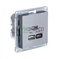 Розетка USB AtlasDesign тип A+C 45Вт QC PD высокоскор. ЗУ механизм сталь SE ATN000929