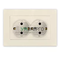 Розетка 2-м СП Афина 16А IP20 с заземл. в сборе сл. кость (ivory) Universal A0128-I