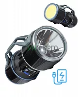 Фонарь-прожектор аккумуляторный ручной 10Вт LED+12Вт COB LED+красн. Li-ion 18650 8000мА.ч Power-bank корпус ABS-пластик индикатор уровня заряда USB-шнур type C гнездо для штатива КОСМОС KOC901Lit