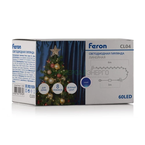 Светодиодная гирлянда Feron CL04 линейная 6м +3м 230V синий, с питанием от сети, контроллером, зеленый шнур 32300 фото 5