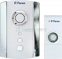 Звонок дверной беспроводной Feron Е-368  Электрический 35 мелодий белый хром с питанием от батареек 23675