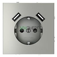 Розетка 1-м СП S70 16А с USB A+A с заземл. защ. шторки механизм сталь Voltum VLS040405 Розетка 1-м СП S70 16А с USB A+A с заземл. защ. шторки механизм сталь Voltum VLS040405