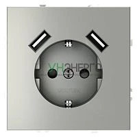 Розетка 1-м СП S70 16А с USB A+A с заземл. защ. шторки механизм сталь Voltum VLS040405