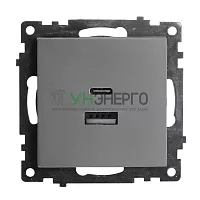 Розетка 2-местная USB + type C (механизм), 250В, 3А, max 20W, серия Катрин, графит, GLS10-7116-06 50052