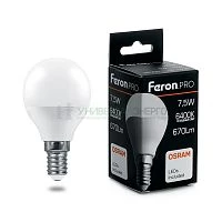 Лампа светодиодная Feron.PRO LB-1407 Шарик E14 7.5W 6400K 38073