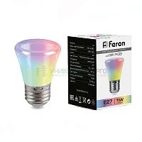 Лампа светодиодная Feron LB-372 Колокольчик матовый E27 1W RGB быстрая смена цвета 38128