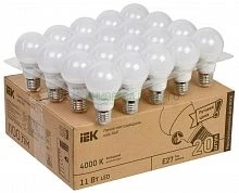 Лампа светодиодная 11Вт A60 шар 4000К нейтр. бел. E27 230В (уп.20шт) IEK LLE-A60-11-230-40-E27-20