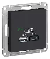 Розетка USB AtlasDesign тип A+C 5В/2.4А 2х5В/1.2А механизм карбон SE ATN001039 Розетка USB AtlasDesign тип A+C 5В/2.4А 2х5В/1.2А механизм карбон SE ATN001039