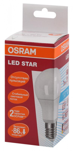 Лампа светодиодная LED STAR CLASSIC A 60 7W/840 7Вт грушевидная 4000К нейтр. бел. E27 650лм 220-240В матов. пласт. OSRAM 4058075096417 фото 2