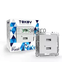 Розетка 2-м USB СП Pixel тип A+A 5В 1х2.1А 2х1.05А механизм бел. TOKOV ELECTRIC TKE-PX-2USB-C01