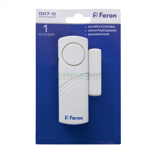 Звонок-сигнализация дверной беспроводной Feron 007-D Электрический 1 мелодия белый с питанием от батареек 23602 фото 5
