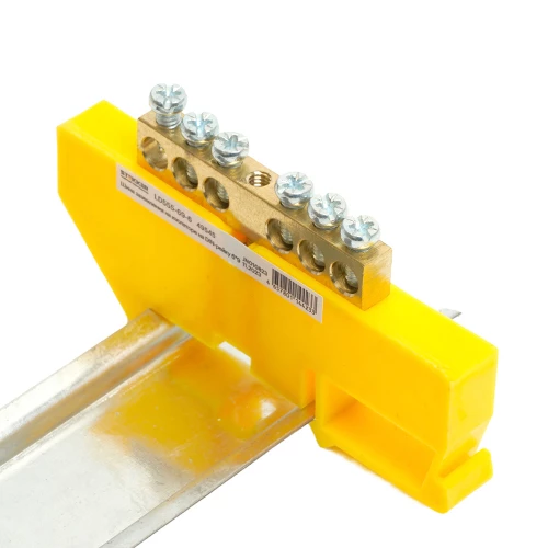 Шина "PE" на изоляторе 6*9 на DIN-рейку 6 выводов, желтый, LD555-69-6 49545 фото 3