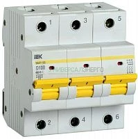 Выключатель автоматический модульный 3п D 100А 15кА ВА47-150 IEK MVA50-3-100-D