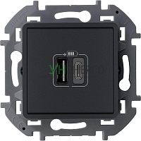 Устройство зарядное Inspiria с 2-мя USB разьемами A и C 240В/5В 3000мА антрацит IEK 673763