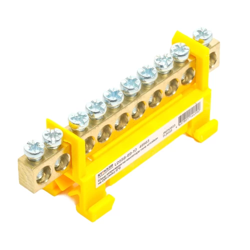 Шина "PE" на изоляторе STEKKER 6*9 тип "стойка" на DIN-рейку 10 выводов, желтый, LD556-69-10 49563 фото 3