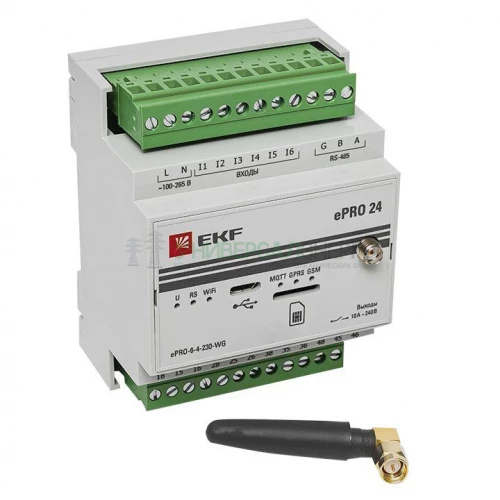Контроллер базовый ePRO 24 удаленного управления 6вх/4вых 230В WiFi GSM с внешней антенной PROxima EKF ePRO-6-4-230-WG1 фото 2