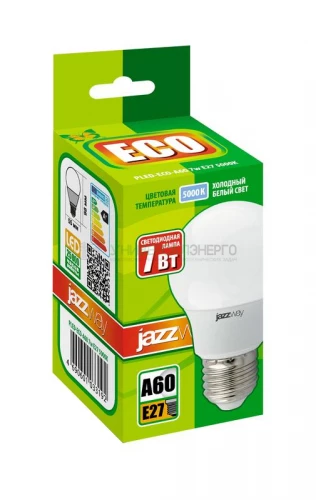 Лампа светодиодная PLED-ECO 7Вт A60 грушевидная 5000К холод. бел. E27 570лм 230В JazzWay 1033192 фото 2