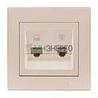 Розетка компьютерная + телефонная 2-м СП Rain RJ45 + RJ11 крем. LEZARD 703-0303-143