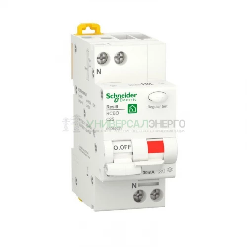 Выключатель автоматический дифференциального тока 2п (1P+N) C 25А 6000А 30мА тип A Resi9 SchE R9D55625