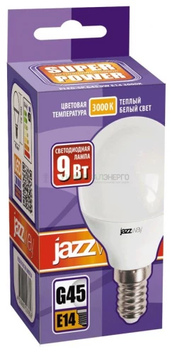 Лампа светодиодная PLED-SP 9Вт G45 шар 3000К тепл. бел. E14 820лм 230В JazzWay 2859570A фото 2