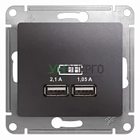 Розетка USB 2-м СП Glossa тип A+A 5В/2100мА 2х5В/1050мА механизм графит SE GSL001333