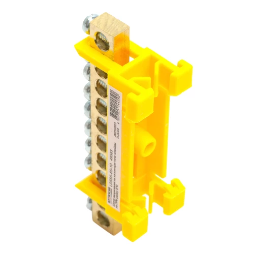 Шина "PE" на изоляторе STEKKER 6*9 тип "стойка" на DIN-рейку 10 выводов, желтый, LD556-69-10 49563 фото 2