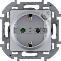 Розетка 1-м СП Inspiria 16А IP20 250В 2P+E немецк. стандарт с заряд. устр. USB тип C 1.5А 5В механизм алюм. IEK 673772