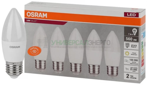 Лампа светодиодная LED Value LVCLB60 7SW/830 свеча матовая E27 230В 2х5 RU (уп.5шт) OSRAM 4058075578012