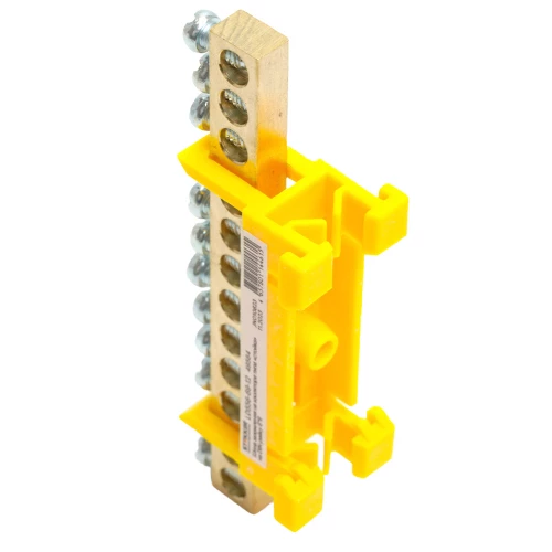 Шина "PE" на изоляторе STEKKER 6*9 тип "стойка" на DIN-рейку 12 выводов, желтый, LD556-69-12 49564 фото 2