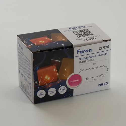 Светодиодная гирлянда Feron CL570 линейная Роса, статичная 2м + 0.5м розовый с питанием от батареек, прозрачный шнур 48602 фото 6
