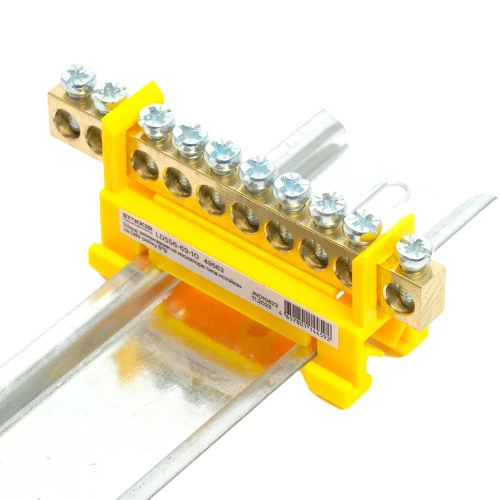 Шина "PE" на изоляторе STEKKER 6*9 тип "стойка" на DIN-рейку 10 выводов, желтый, LD556-69-10 49563 фото 4