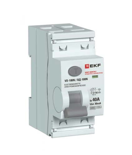 Выключатель дифференциального тока 2п 40А 30мА тип A 6кА ВД-100N электромех. PROxima EKF E1026MA4030 фото 3