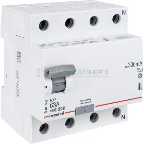 Выключатель дифференциального тока (УЗО) 4п 63А 300мА тип AC RX3 Leg 402072 фото 3