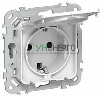 Розетка СП FLITE РСшкр11-1-44-ФлБ 16А IP44 с заземл. с защ. шторками и крышкой безвинтовое крепление механизм бел. IEK FI-R16-16-1-44-K01