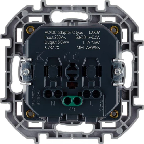 Розетка 1-м СП Inspiria 16А IP20 250В 2P+E немецк. стандарт с заряд. устройством USB тип C 1.5А 5В механизм антрацит Leg 673773 фото 2