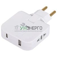 Разветвитель электрический 2-м 10А SPF-2-FL-USBC 2USB A+C поворотн. бел. Эра Б0069090