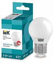 Лампа светодиодная ECO G45 5Вт шар 4000К бел. E27 450лм 230-240В IEK LLE-G45-5-230-40-E27