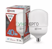 Лампа светодиодная высокомощная LED-HP-PRO 40Вт цилиндр 6500К холод. бел. E27 3800лм 230В с адаптером E40 IN HOME 4690612031101