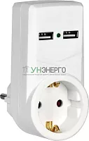 Адаптер 1-м 16А Т-01/01 2P+PE 2хUSB 2.1А бел. IEK WTP10-16-01-ZKU-K01