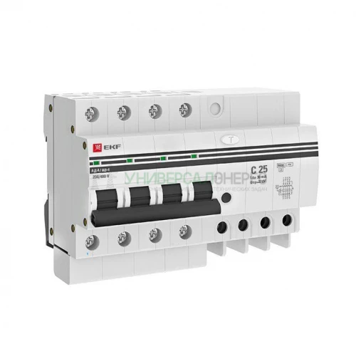 Выключатель автоматический дифференциального тока C 25А  30мА тип AC 6кА АД-4  (электрон.) защита 270В PROxima EKF DA4-6-25-30-pro