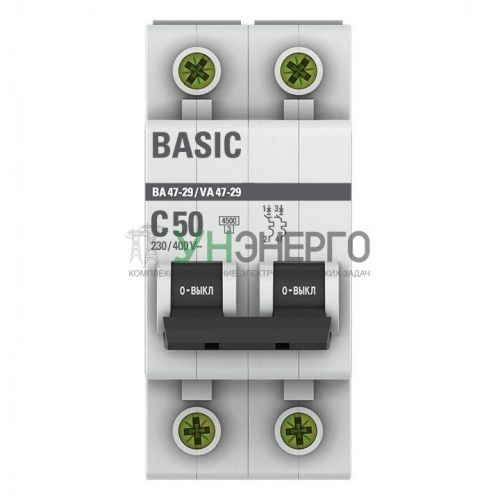 Выключатель автоматический модульный 2п C 50А 4.5кА ВА 47-29 Basic EKF mcb4729-2-50C фото 2