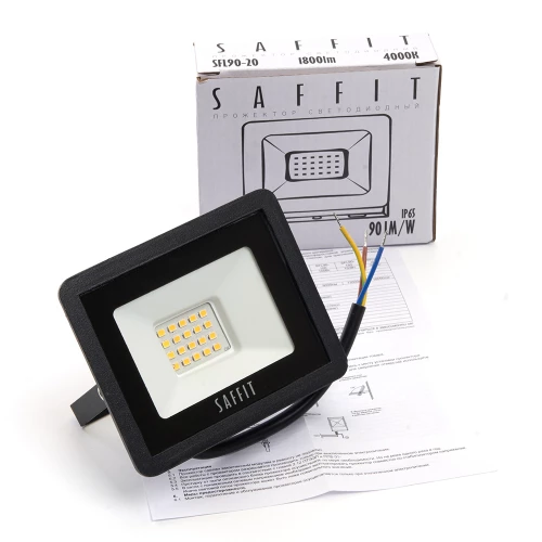 Светодиодный прожектор SAFFIT SFL90-20 IP65 20W 4000K черный 55075 фото 3
