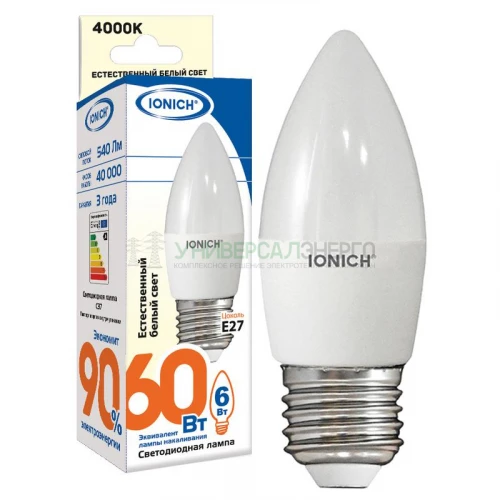 Лампа светодиодная ILED-SMD2835-C37-6-540-220-4-E27 (0162) IONICH 1532